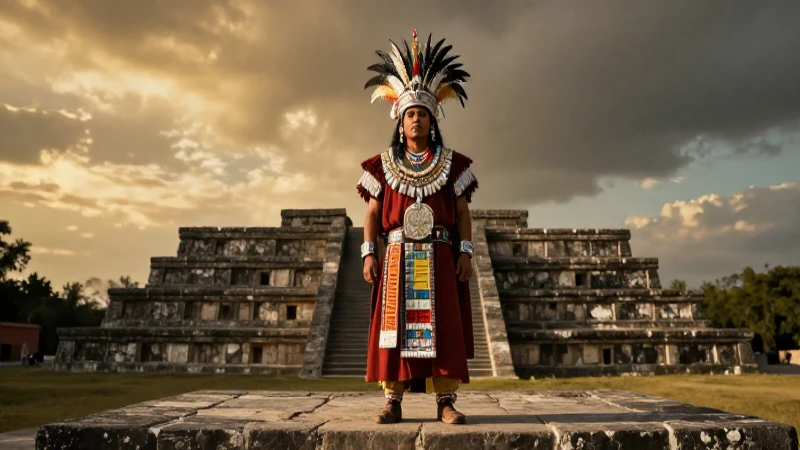 Nezahualcóyotl: El Poeta Gobernante y Su Legado Cultural 57 Nezahualcóyotl, rey azteca en el templo al atardecer
