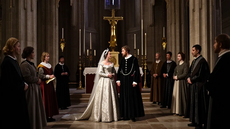 Escena dramática de boda y misa histórica