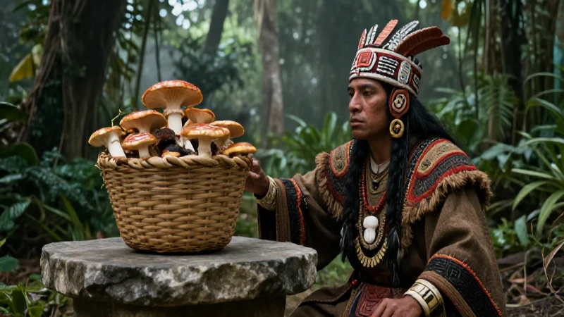 Cuáles son los hongos tradicionales y sus significados 42 Figura mesoamericana ofrece hongos en altar de jungla