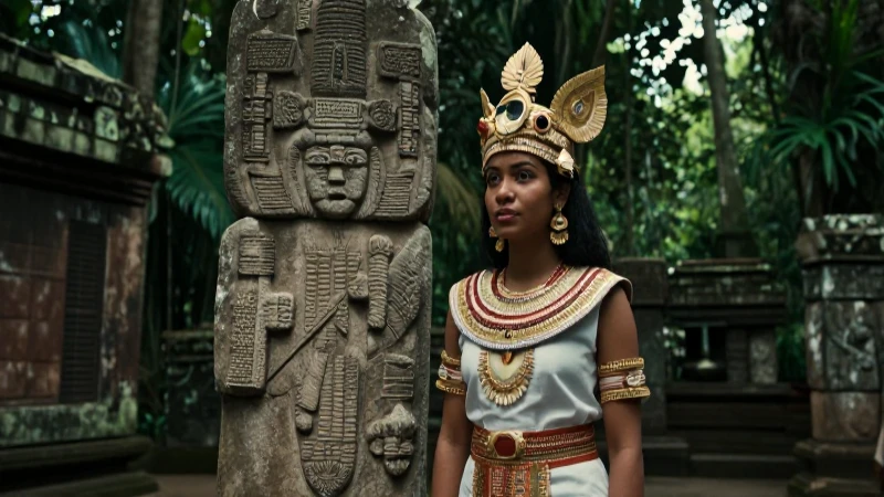 Nombres mayas y su significado: Esencia ancestral de México 21 Noble maya ceremonial en ruinas tropicales