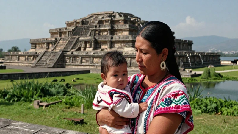 Nombres en Mexica: 20 Opciones Aztecas para Tu Bebé 30 Madre Mexica con bebé ante Templo de Tenochtitlan