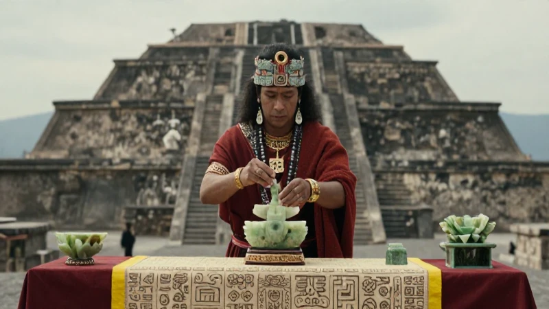 Nombres en Mexica: 20 Opciones Aztecas para Tu Bebé 32 Sacerdote azteca ritual con ofrendas en Tenochtitlan