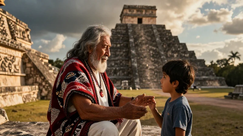Cuáles son los nombres Totonacos y qué significan en náhuatl 41 Anciano Totonac enseña a niño junto a pirámide
