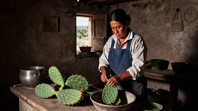 Nopalera cocina cactus, estilo documental épico