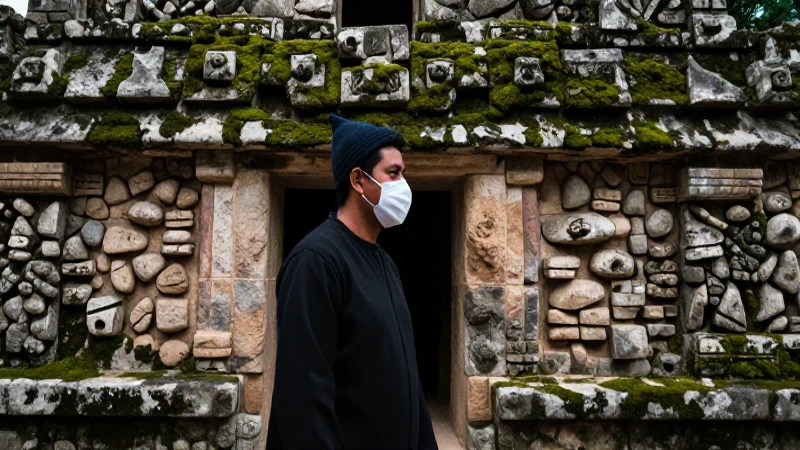 Cuáles son las últimas noticias de Semana Santa en Palenque, Chiapas 40 Hombre de Palenque con mascarilla, atmósfera dramática