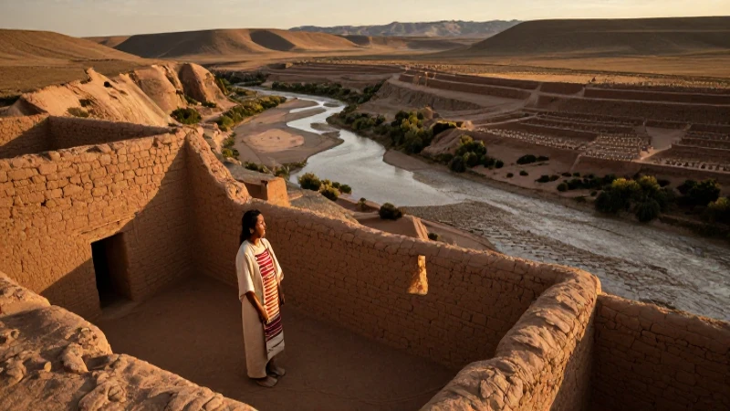 Artesano ancestral en un paisaje desértico de Oasisamérica