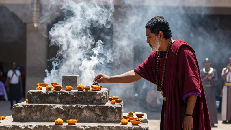 Sacerdote Mexica ofrece copal en altar antiguo