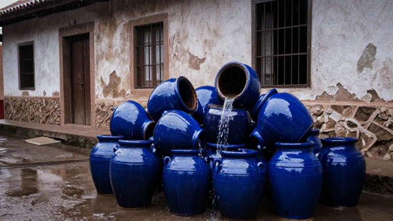 Cómo transforma la lluvia a cántaros tu hogar con ollas azules 2 Ollas azules recogen la lluvia en casas
