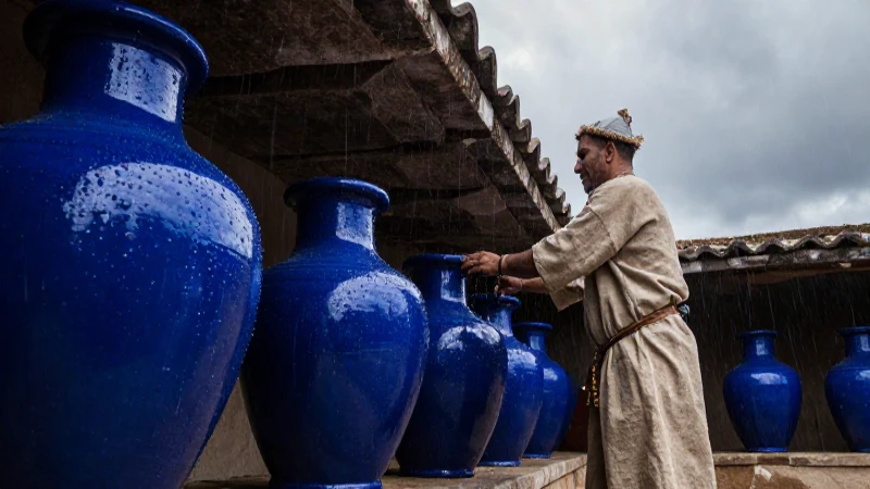 Cómo transforma la lluvia a cántaros tu hogar con ollas azules 3 Rito ancestral bajo grandes vasijas azules