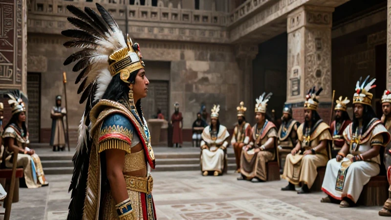 Tlatoani azteca con nobles en Tenochtitlan