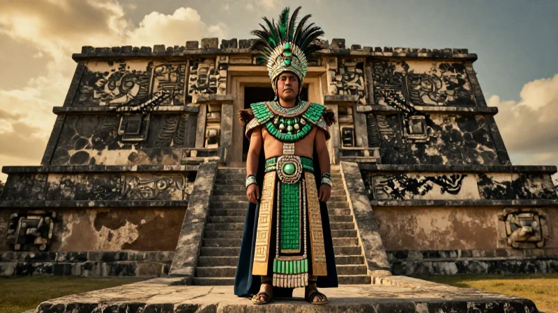 Noble mixteco en Monte Albán con luz dramática