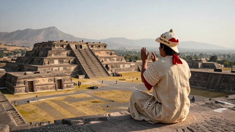 Zapoteca en Monte Albán observando el valle