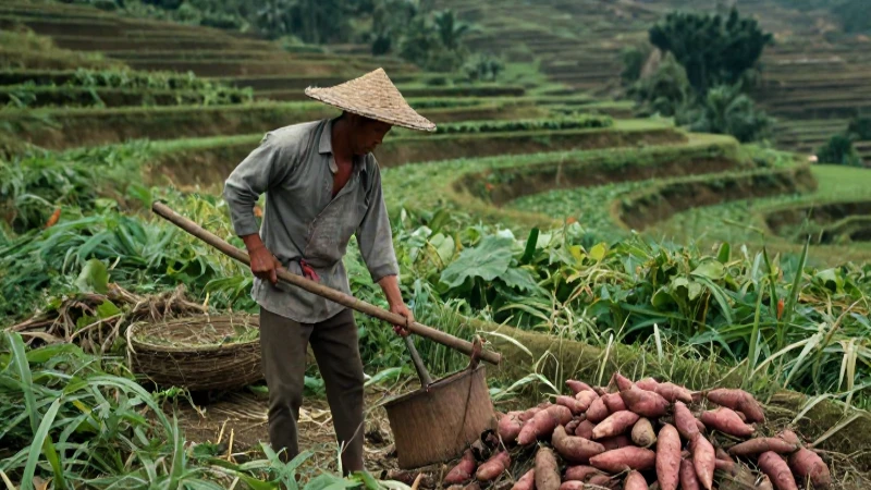 Agricultor de camote en paisaje tradicional de NatGeo