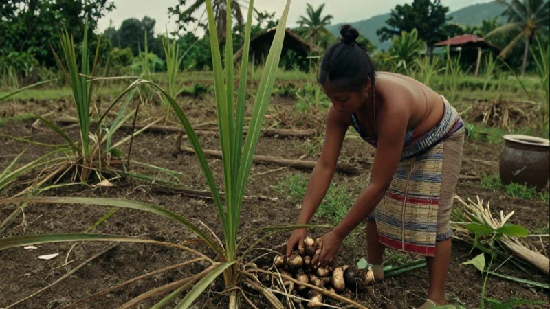 Indígena tropical cultivando Camote de Palma