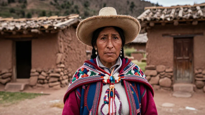 Mujer andina tradicional en adobe bajo luz natural