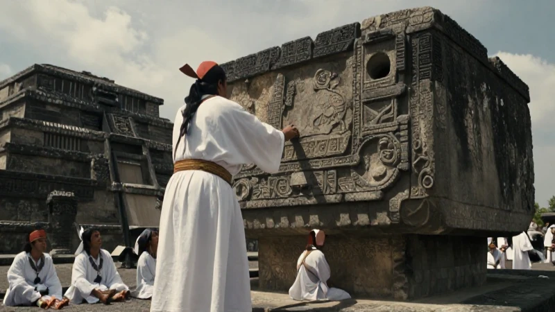 Cuáles son los dioses del Panteón Mexica y su relevancia cultural 18 Sacerdote mexica sacrifica en el Templo Mayor