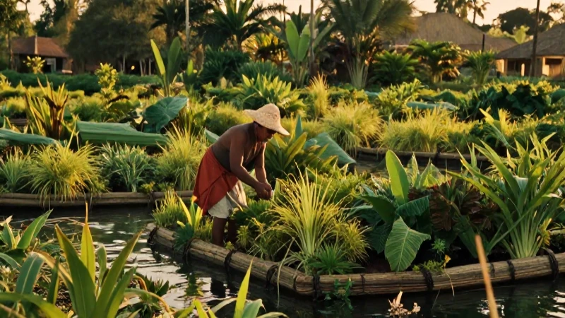 Qué son las Chinampas de México-Tenochtitlan en Patio Boturini 17 Agricultor azteca en chinampas, vista de Tenochtitlan