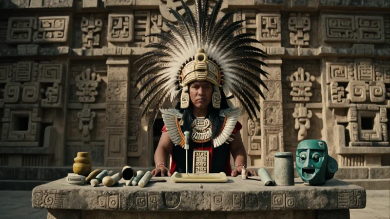Qué historia y misterio oculta el penacho prehispánico mexicano 206 Noble mexica con penacho ante misterioso altar