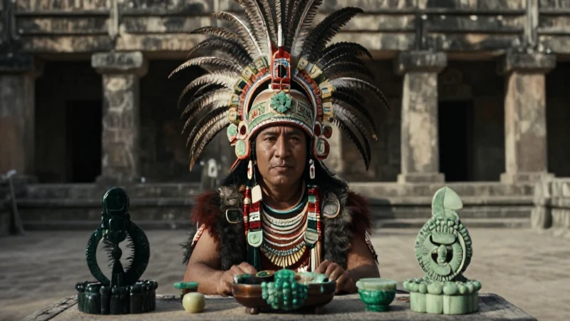 Qué historia y misterio oculta el penacho prehispánico mexicano 204 Noble Mexica en majestuoso templo antiguo