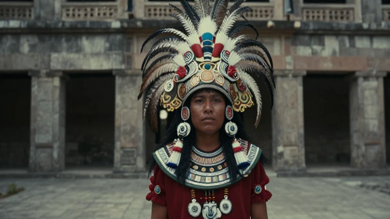 Qué historia y misterio oculta el penacho prehispánico mexicano 203 Noble mexica en un patio mesoamericano realista