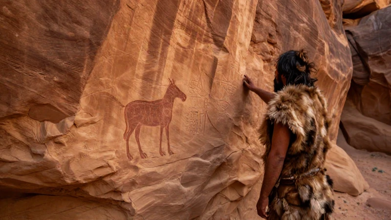 Qué son los petrograbados y cuál es su interesante mundo 2 Cazador antiguo en desierto, arte rupestre y luz dramática