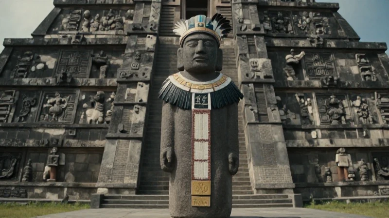 Qué representa la Piedra de Tízoc en la cultura Mexica 14 Sacerdote Mexica con monolito y templo ancestral