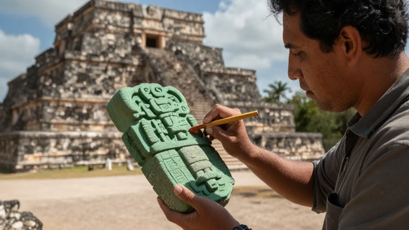 Piedras verdes: Un hallazgo arqueológico en el Templo Mayor 46 Arqueólogo cepilla pieza Mesoamericana en Templo Mayor