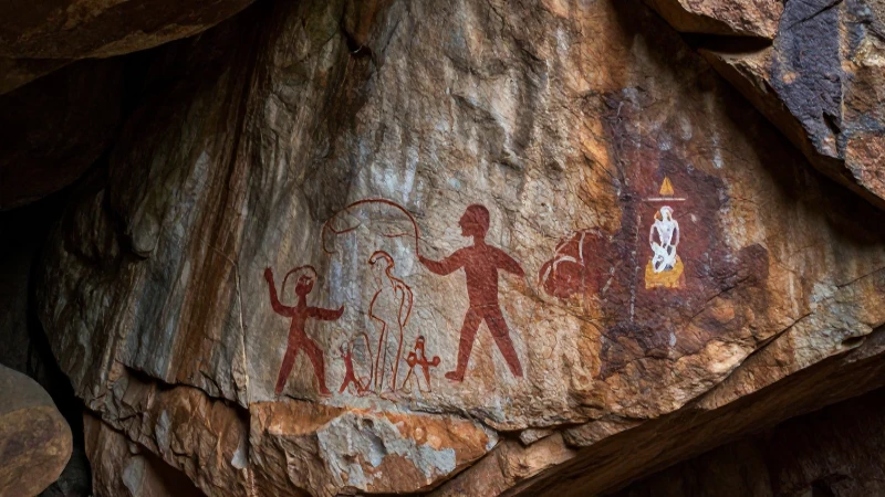 Arte rupestre ancestral en cueva oscura y húmeda