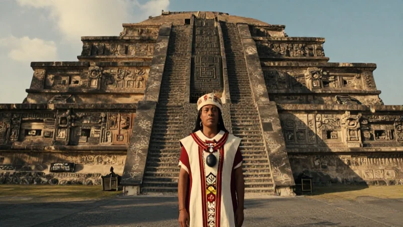 Dónde está la Pirámide de Ehécatl-Quetzalcóatl en Tenochtitlan 5 Pirámide de Ehécatl-Quetzalcóatl con sacerdote azteca
