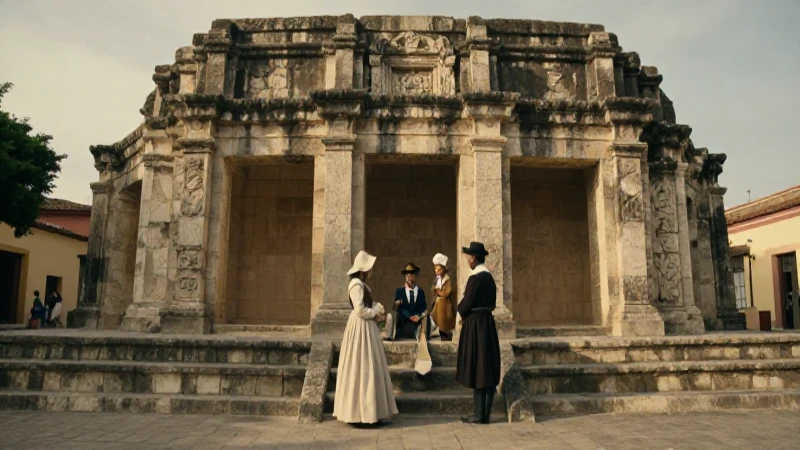 Realismo histórico colonial en antigua plaza