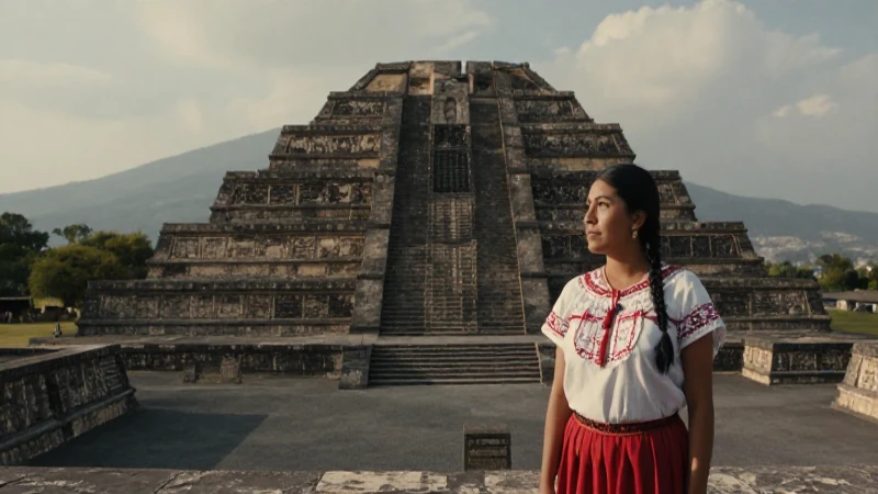 Pirámide de Santa Cecilia: Historia y belleza en Acatitlán 41 Mujer indígena ante la Pirámide de Santa Cecilia
