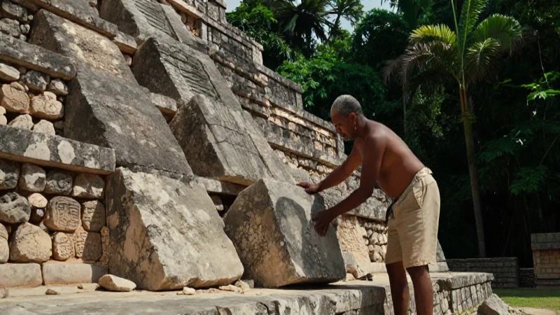 Maestro maya construyendo pirámide antigua