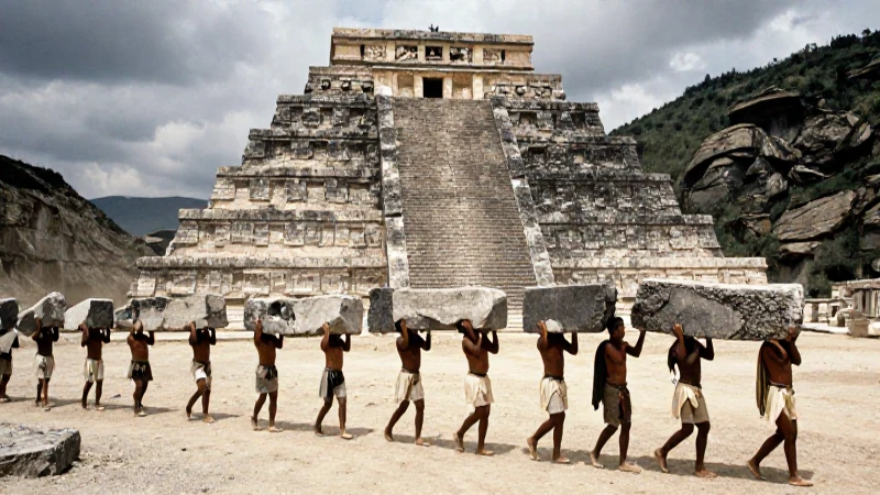 Aztecas construyen pirámides en México