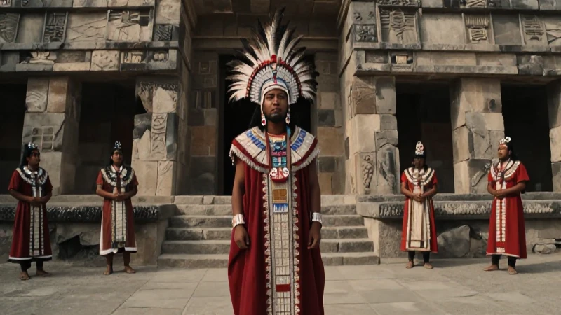 Sacerdote mexica con vestimenta ritual ancestral