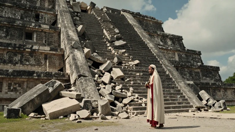 El Patio de los Altares y la Destrucción de la Gran Pirámide 12 Sacerdote azteca observa el colapso de Cholula