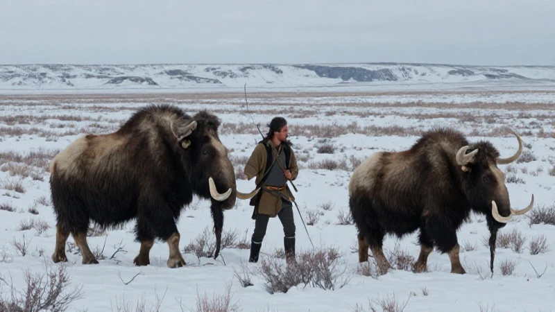 Pleistoceno: Era Glacial y su Impacto en la Evolución Humana 54 Cazador neandertal persigue un mamut en la tundra glaciar