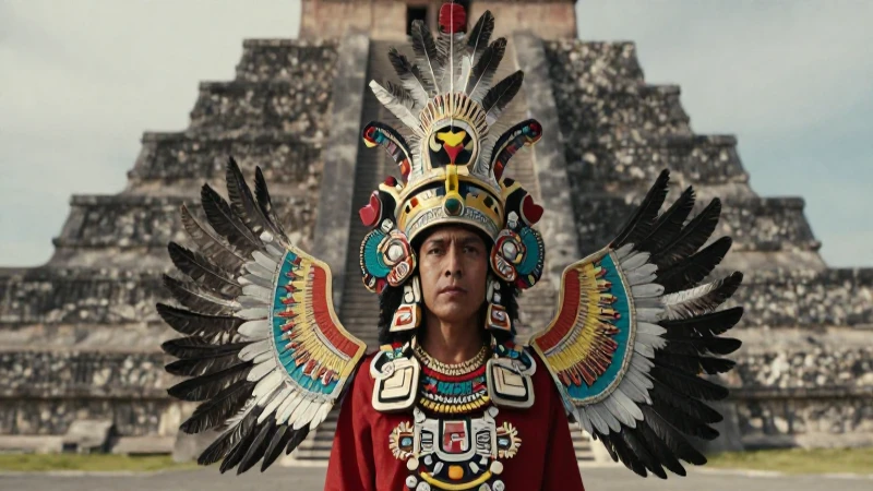 Plumas de águila: Insignias mexicas y su simbolismo cultural 6 Noble mexica con ornamentos de plumas de águila