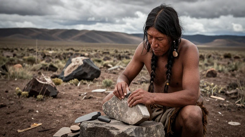 Cazador indígena artesano de piedra en el antiguo Norte
