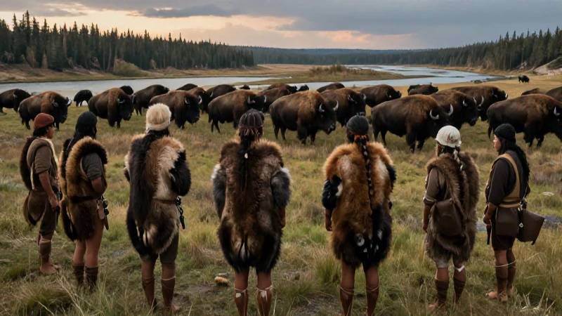Ancestros observando bisonte en el América