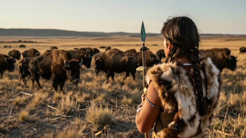 Cuáles son los orígenes y la cultura ancestral de América 247 Cazador paleoobservando bisonte en la naturaleza