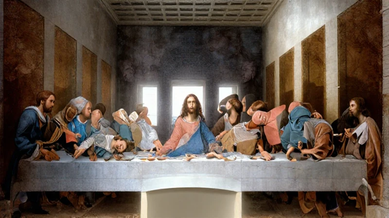 Última Cena en fresco renacentista con luz dramática