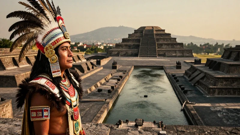 Tlatoani Mexica majestuoso sobre Tenochtitlan