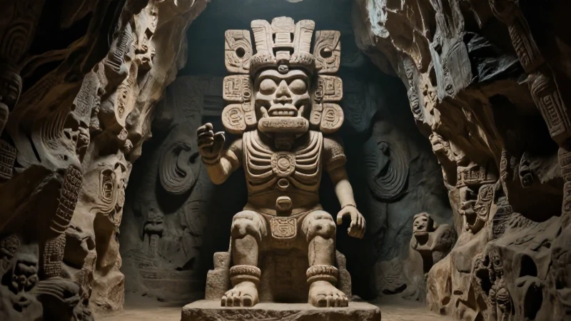 Dioses aztecas: Poderes y mitología de deidades mexicas 51 Mictlantecuhtli en Mictlan, un dios esquelético azteca