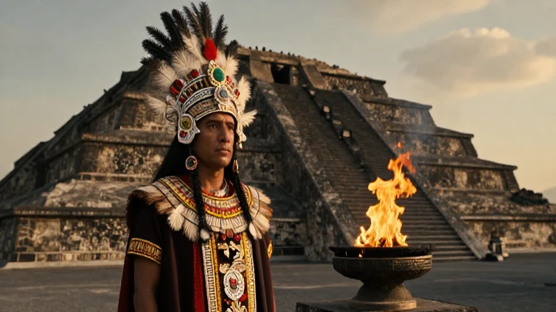 Mexica sacerdote en pirámide dorada