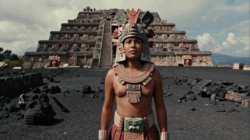 Coatlicue poderosa ante templo mesoamericano