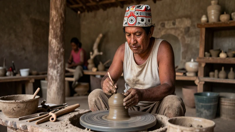 Cómo influye la producción artesanal en la tradición de Mesoamérica 23 Alfarero mesoamericano en taller artesanal