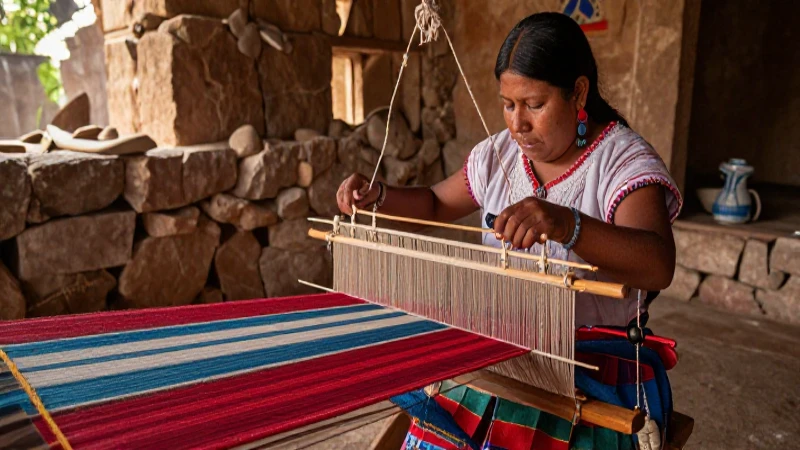 Cómo influye la producción artesanal en la tradición de Mesoamérica 27 Tejido mesoamericano en luz dorada