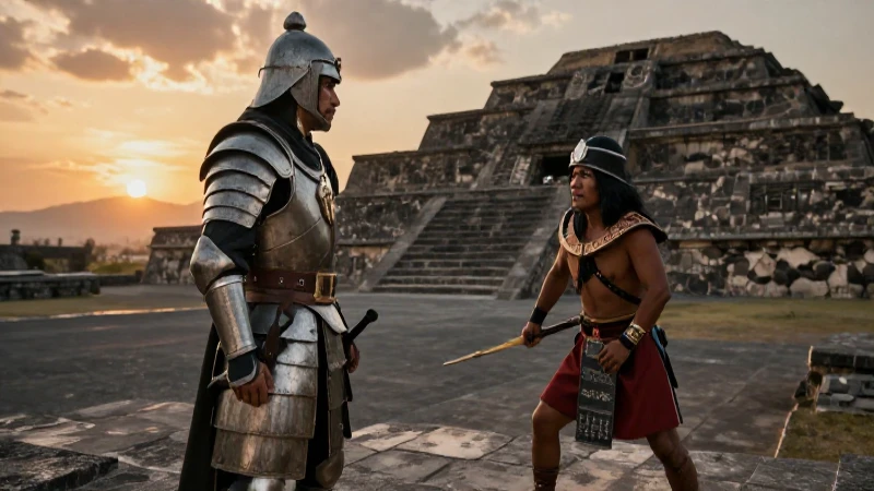 Conquistador español y guerrero mexica en Tenochtitlan