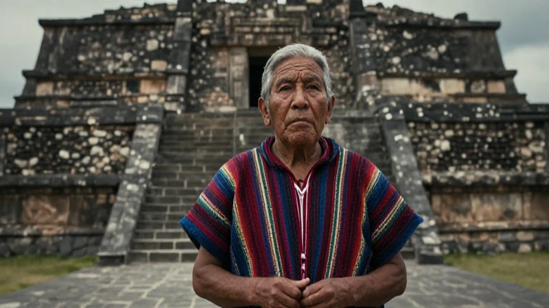Retrato dramático de anciano zapoteca en Monte Albán