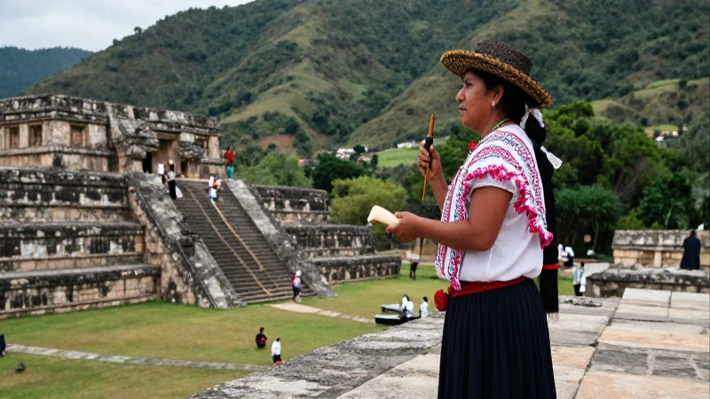 Ceremonia zapoteca en paisaje oaxaqueño